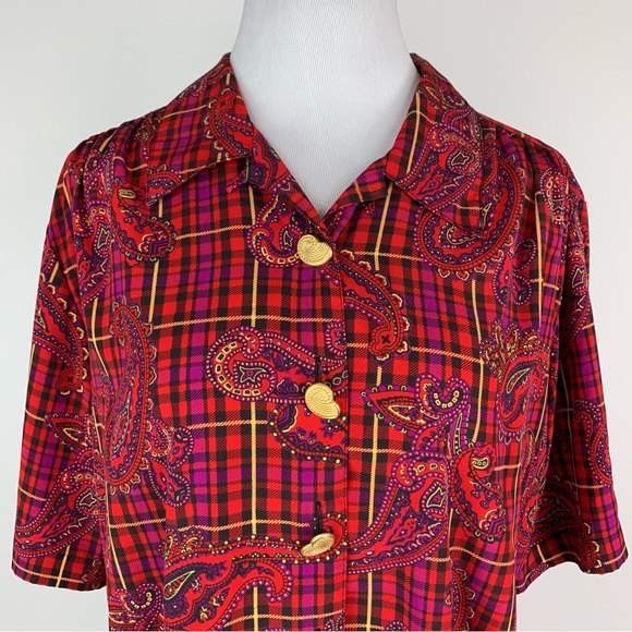 Vintage SK & Company Plaid Paisley Button Down Shirt Sz 14 - Picture 2 of 14
